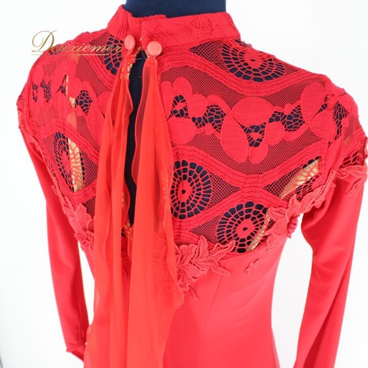 社交ダンス 衣装 ドレス ワンピース パーティ衣装 女性用 レディース オールシーズン 赤 レッド系 lovely dancing レース 長袖 ボリューム スカート 優雅 動き フォーマル 体型カバー 薄手 伸縮性 おしゃれ 上品 カジュアル LLC-HASEGAWATOSO_COM