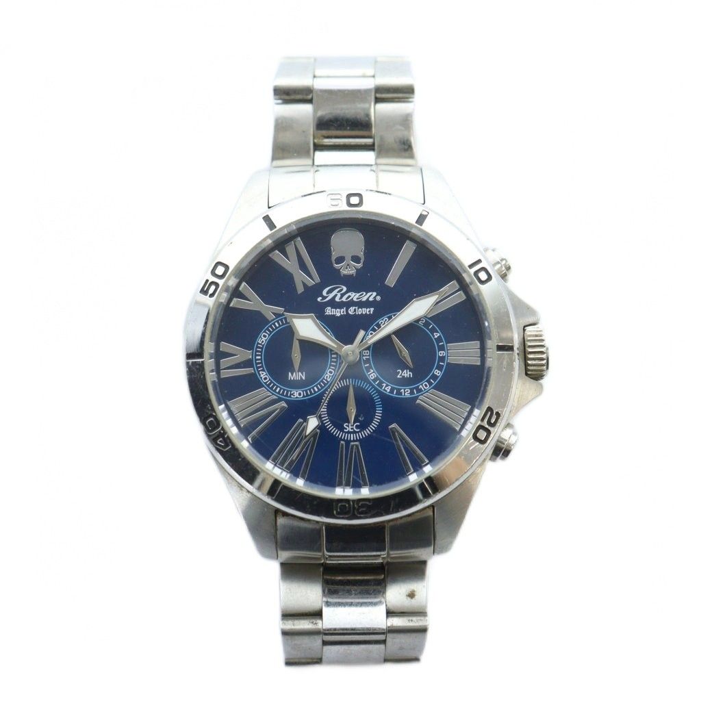 ロエン Roen 腕時計 ウォッチ クォーツ 青文字盤 スカル ロゴ クロノグラフ シルバー色 GY 11 MQ