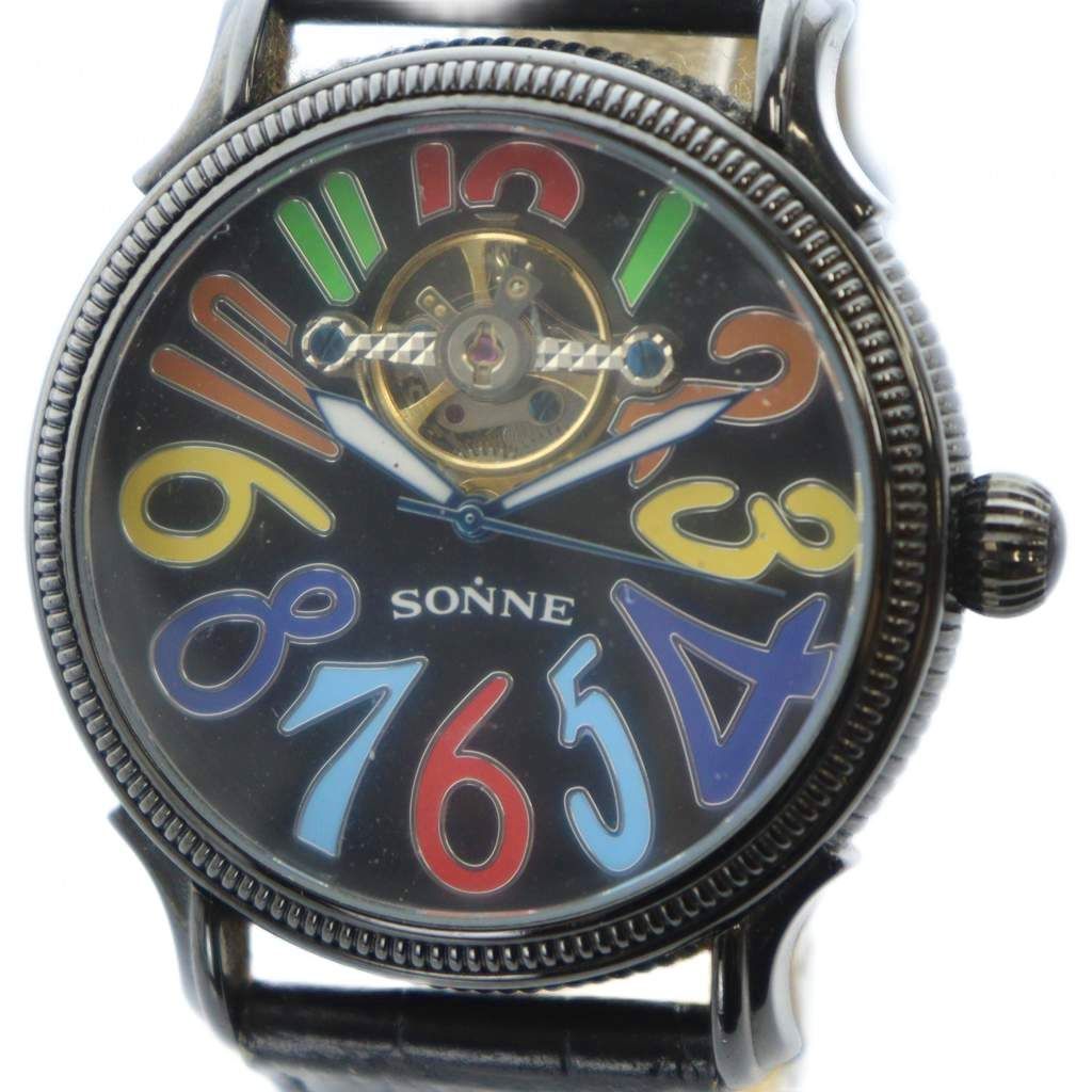 SONNE ゾンネ 腕時計 自動巻き ウォッチ 黒文字盤 ロゴ 黒 ブラック GY17 MQ