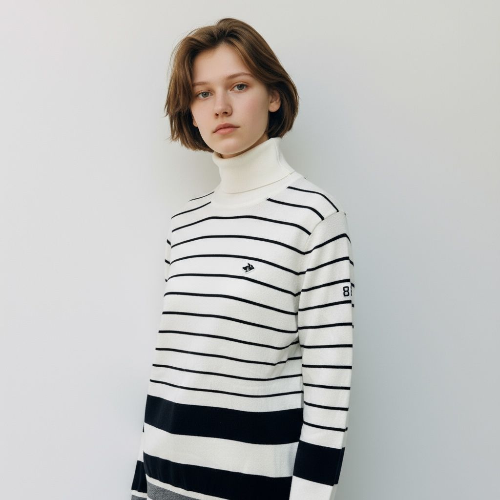 パーリーゲイツ レディース 長袖トップス タートルネックニットセーター 0サイズ ボーダー 女性用ゴルフアパレル PEARLY GATES