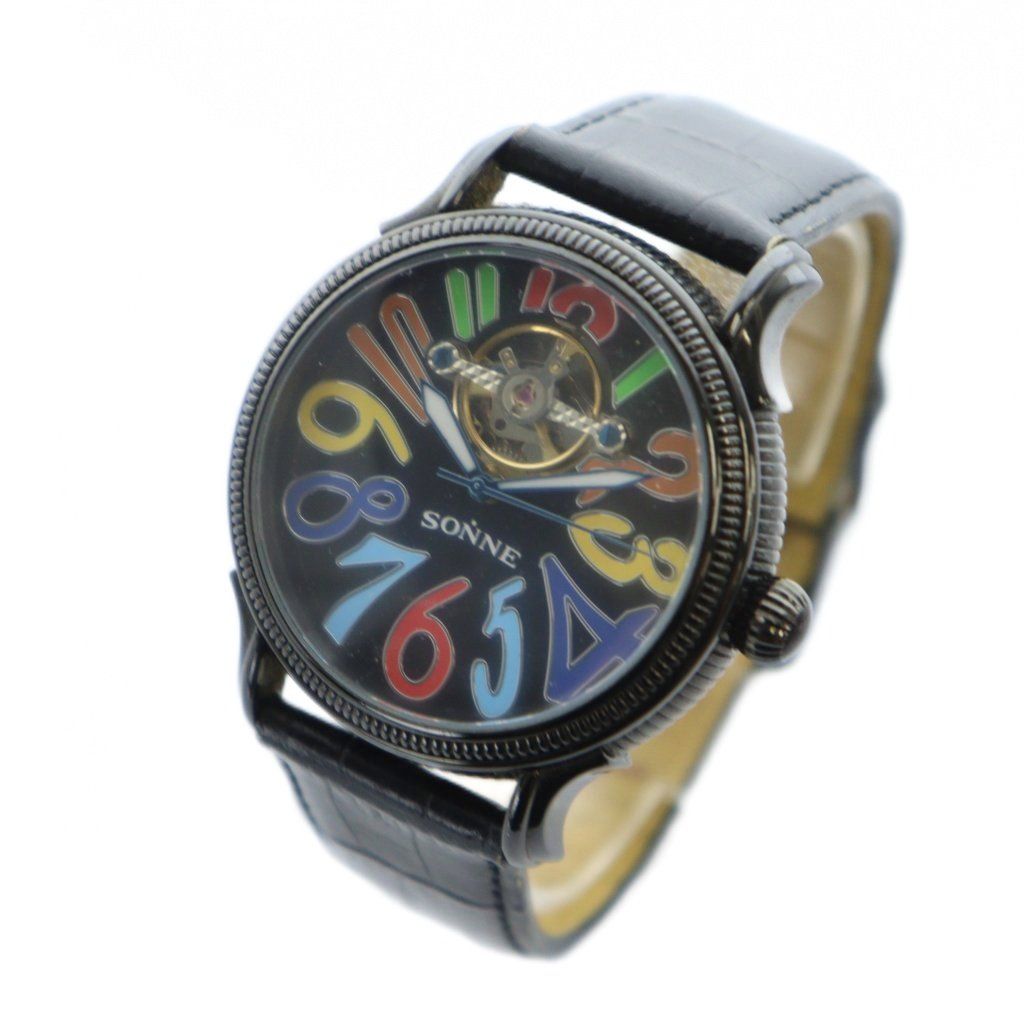 SONNE ゾンネ 腕時計 自動巻き ウォッチ 黒文字盤 ロゴ 黒 ブラック GY 17 MQ