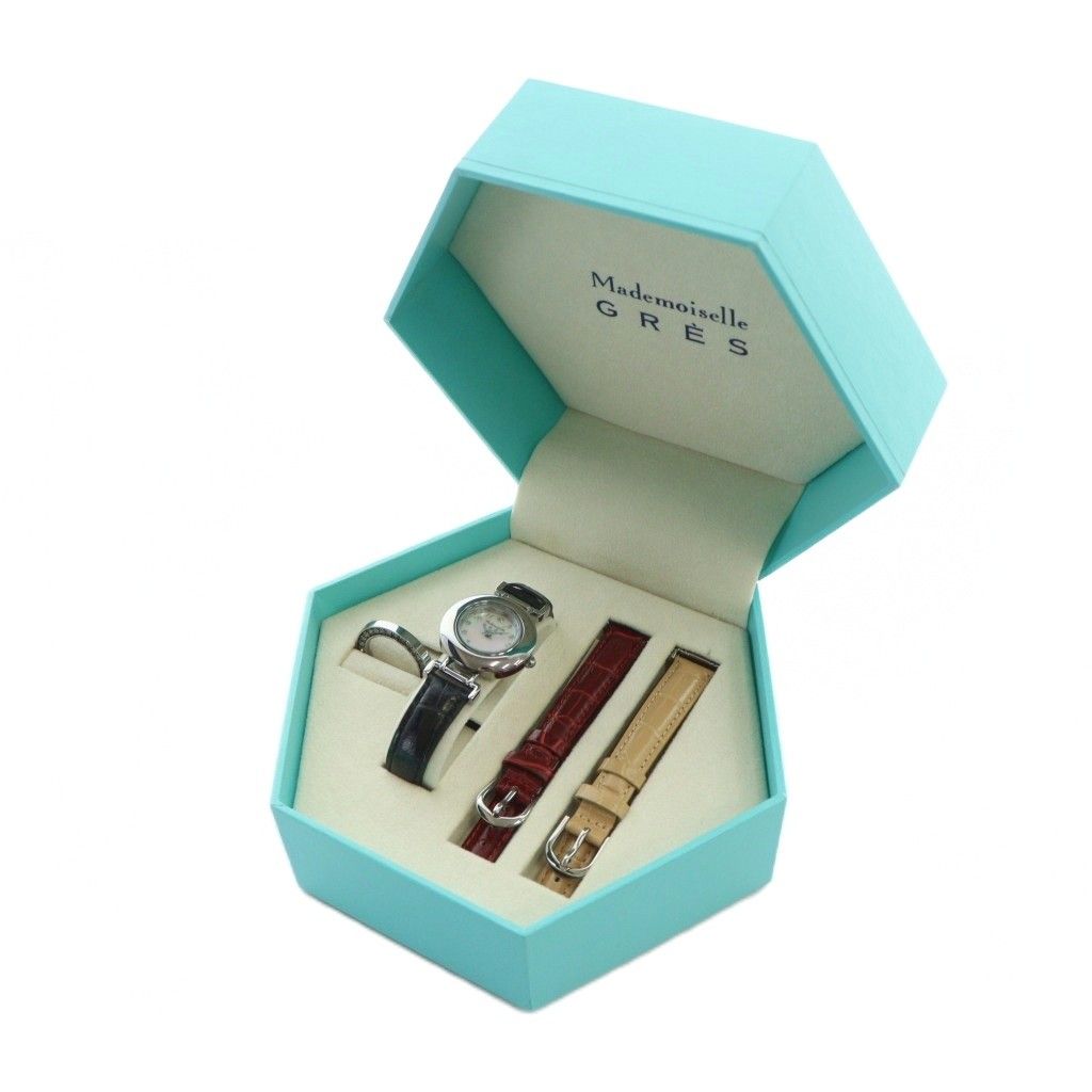 Madmoiselle GRES マドモアゼル グレ 腕時計 ウォッチ クォーツ レザーベルト シェル文字盤 ロゴ シルバー色 GY18 MQ