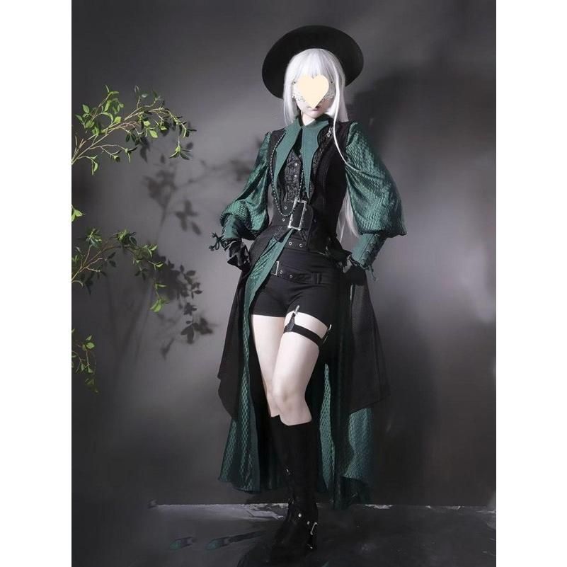 王子風ロリータ 竜騎士風 少年装 2点セット シャツワンピース ベスト 中世ヨーロッパ ロリータ ロング丈 ゴシック 上品 エレガント 仮装 コスプレ サブカル系 可愛い 男女兼用 宮廷服 舞台 衣装 ステージ イベント 文化祭 学園祭 ブラック グリーン S M L XL 王子風ロリータ 竜騎士風 少年装 2点セット シャツワンピース ベスト