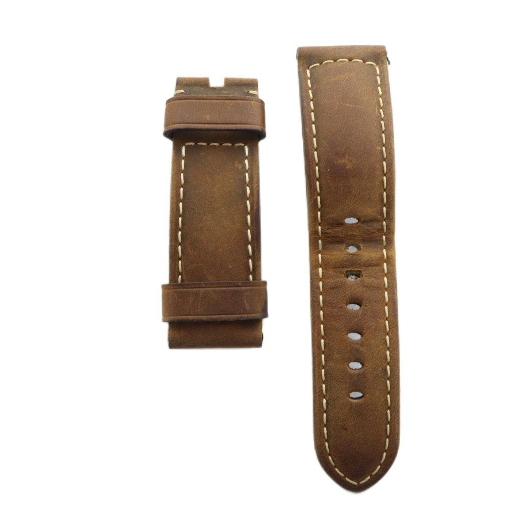 パネライ PANERAI ルミノール 腕時計用 替えベルト ロゴ レザー ステッチ 茶 ブラウン GY11 MQ