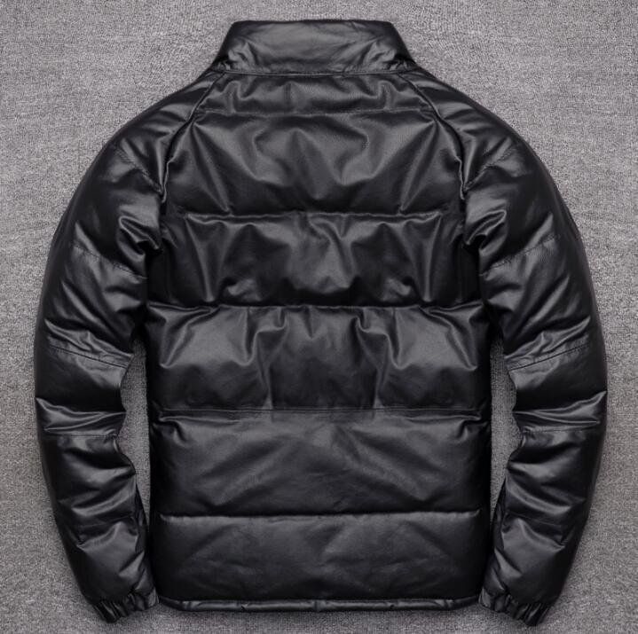 秋冬 本革 ダックダウンジャケット 防風防寒性 冬 牛革レザーコートライダース黒