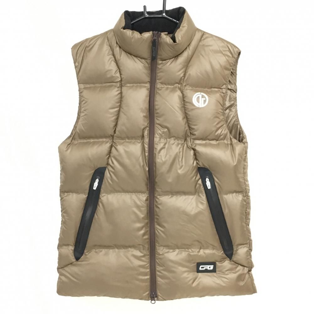 シーピージー ダウンベスト ブラウン×白 後ろロゴプリント ダブルジップ メンズ L ゴルフウェア CPG