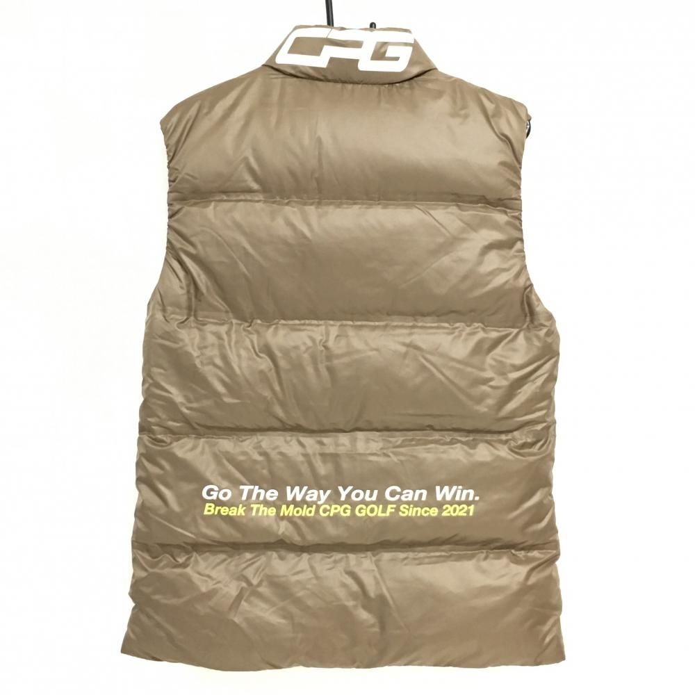 シーピージー ダウンベスト ブラウン×白 後ろロゴプリント ダブルジップ メンズ L ゴルフウェア CPG