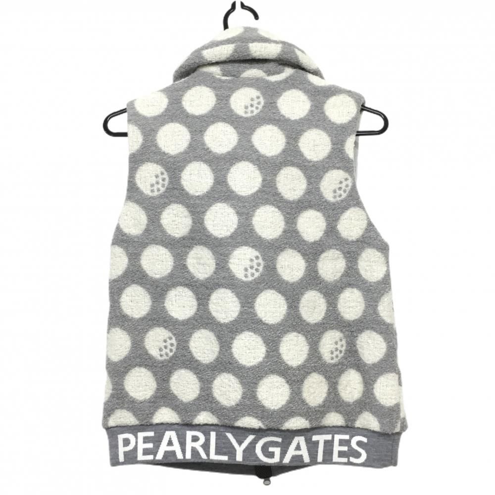 超 パーリーゲイツ 中綿ベスト グレー×白 ドット メッシュ調裏地 レディース M ゴルフウェア PEARLY GATES