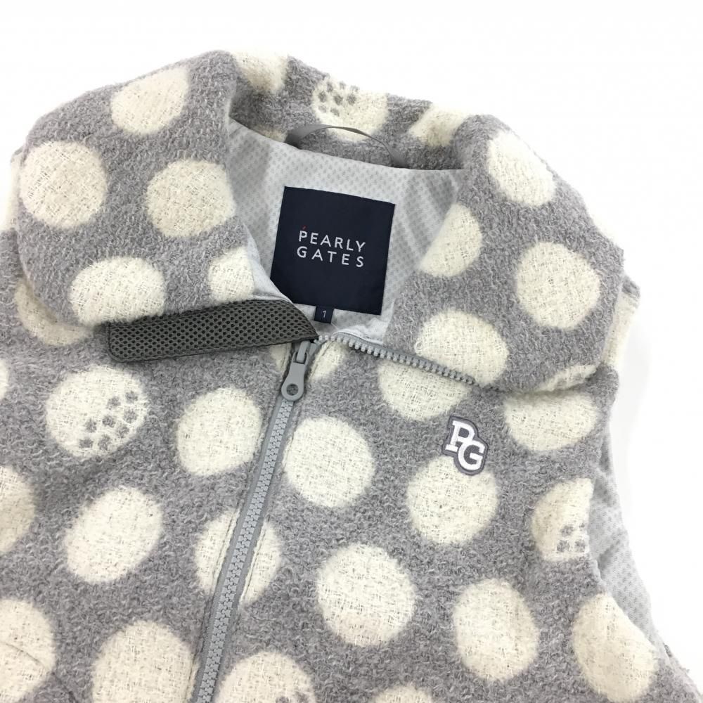 超 パーリーゲイツ 中綿ベスト グレー×白 ドット メッシュ調裏地 レディース M ゴルフウェア PEARLY GATES LLC-HASEGAWATOSO_COM