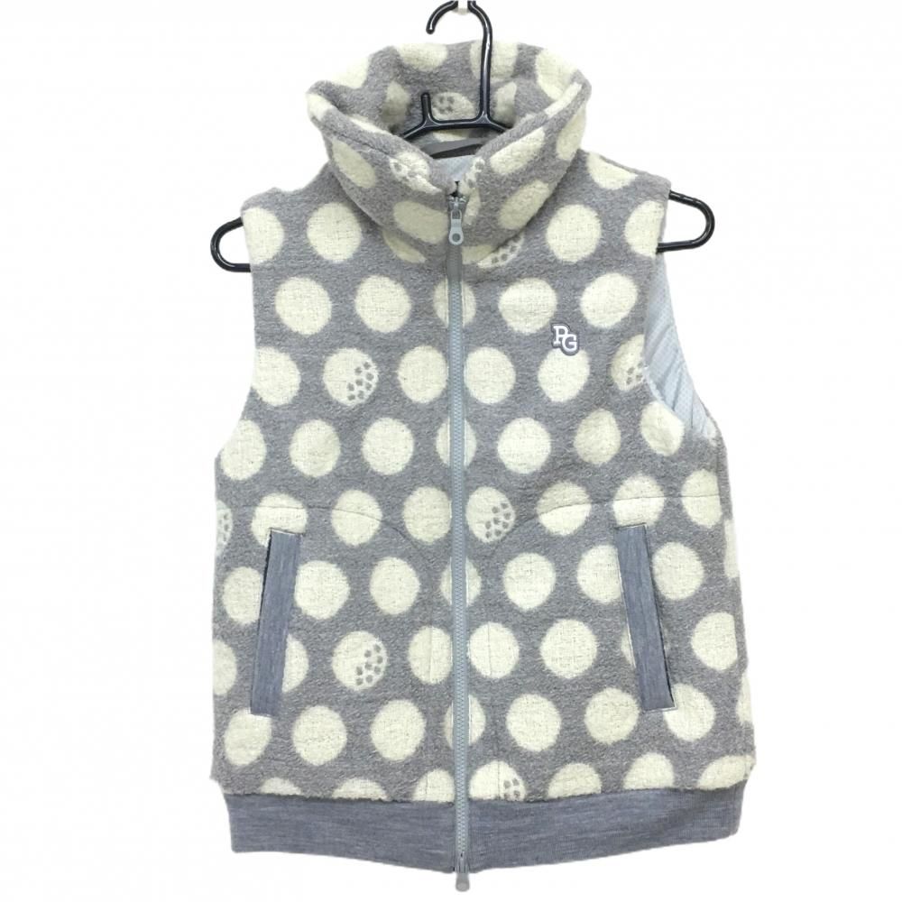 超 パーリーゲイツ 中綿ベスト グレー×白 ドット メッシュ調裏地 レディース M ゴルフウェア PEARLY GATES