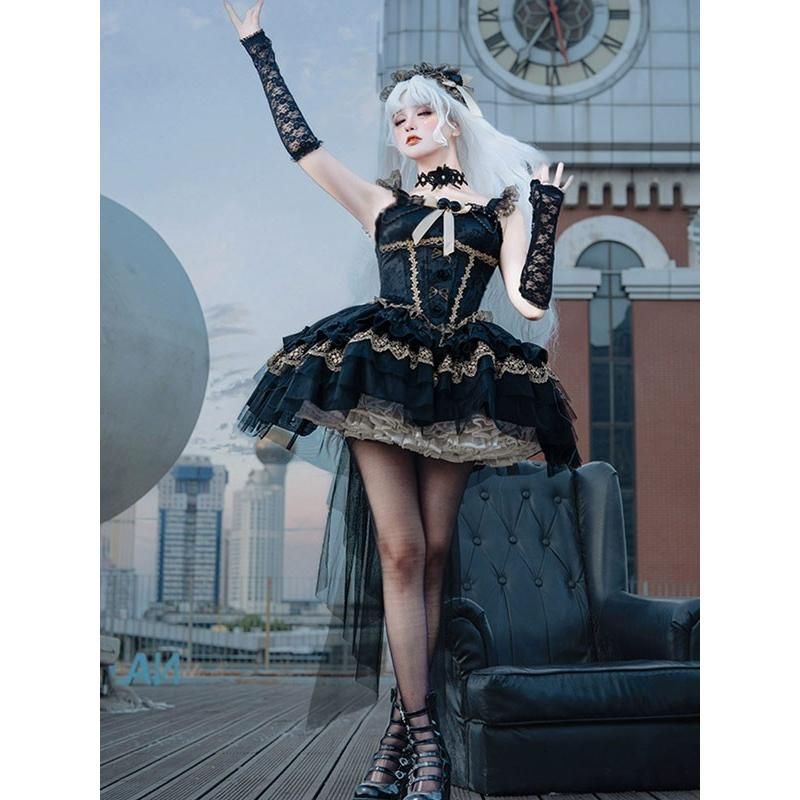 絶対大特恵！ ワンピース ロリータ ハロウィン バレエコア風 ショート丈 ミニ レディース ノースリーブ ゴスロリ ゴシック 暗黒風 ロリィタファッション リボン レース フリル 95.優雅な