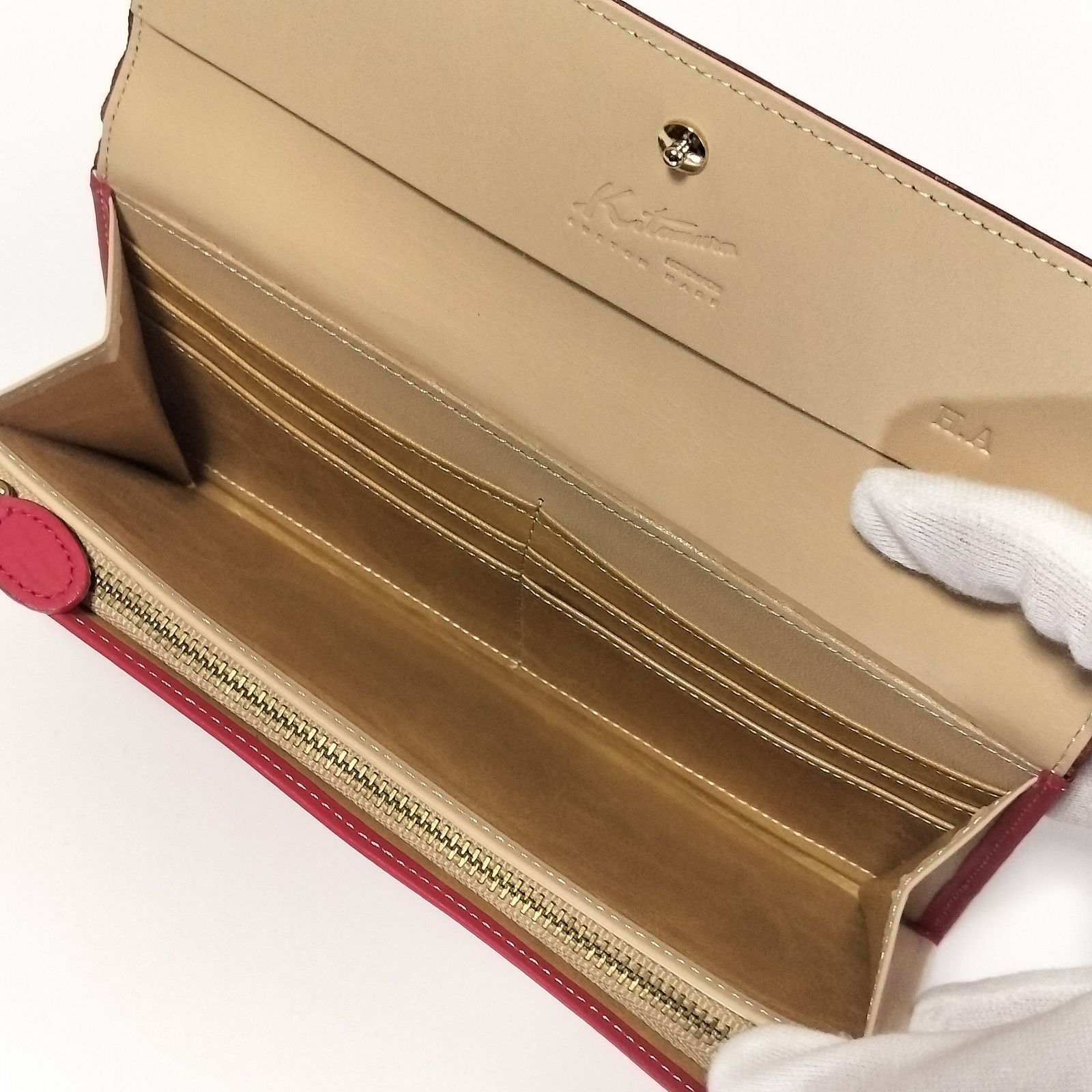 未使用品】Kitamura キタムラ K ロゴマーク 元町レザー かぶせ長財布