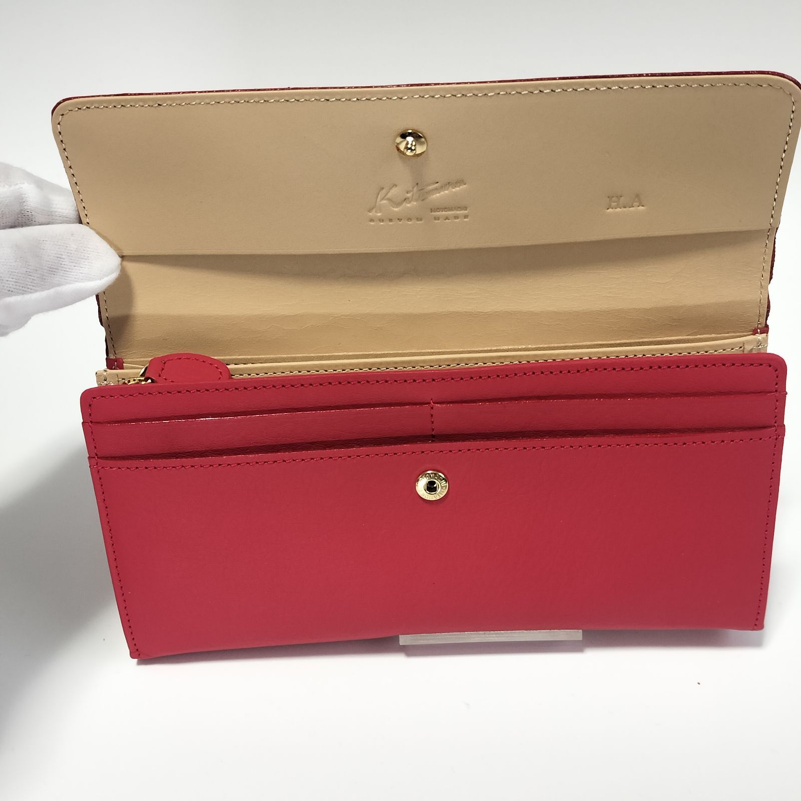 未使用品】Kitamura キタムラ K ロゴマーク 元町レザー かぶせ長財布