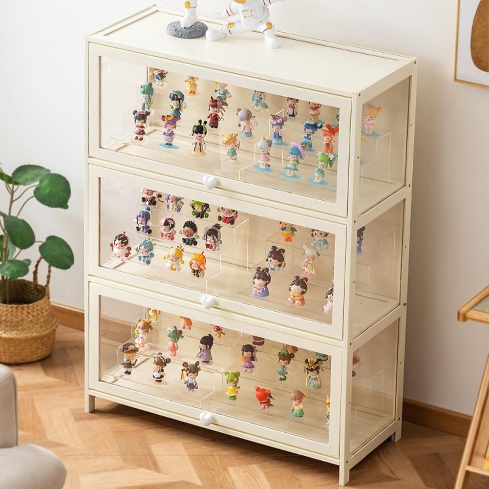 PFLife フィギュアケース 竹製 透明パネル キャビネット ディスプレイケース 棚 ラック フィギュア グッズ 大容量 和風 ディスプレイケース ディスプレイスタンド クリム 幅60cm-4段