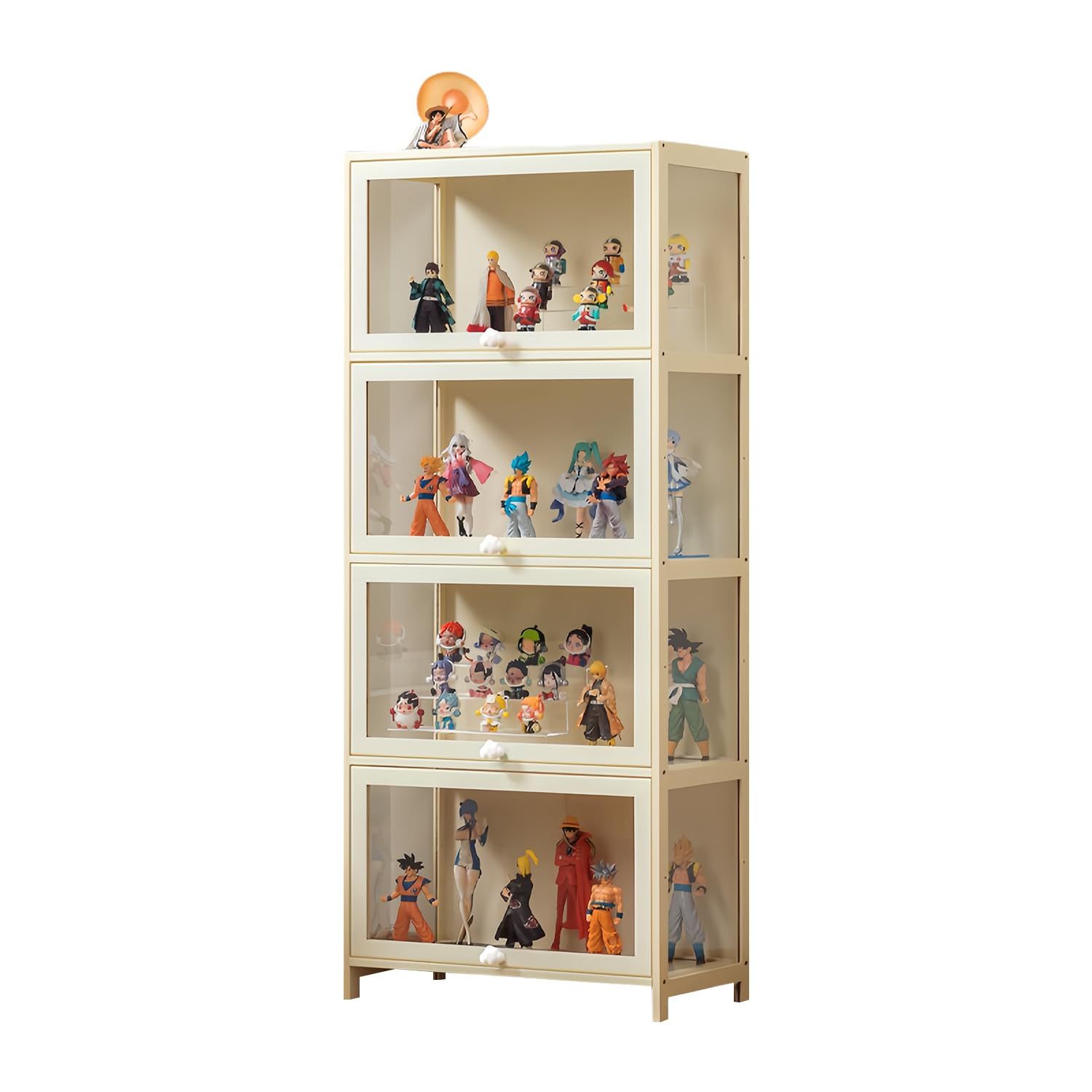 PFLife フィギュアケース 竹製 透明パネル キャビネット ディスプレイケース 棚 ラック フィギュア グッズ 大容量 和風 ディスプレイケース ディスプレイスタンド クリム 幅60cm-4段