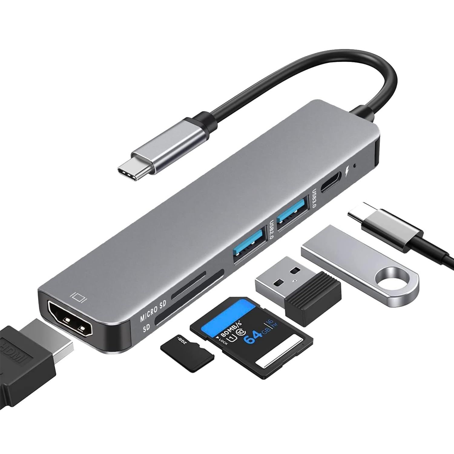 USB C ハブ USB ハブ USB ウルトラスリム 6-in-1 マルチポート USB ハブ Type-C 急速充電 100W 4K HDMI Micro SD SDカードリーダー usb hub 交換アダプタMacBook Pro Air iPad