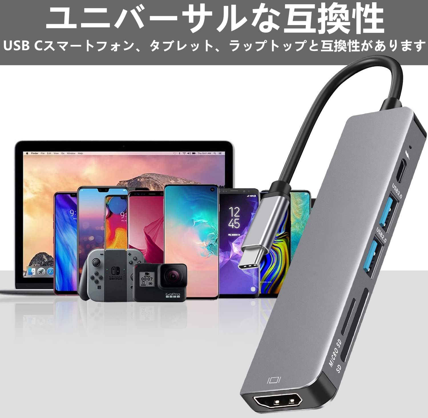  USB C ハブ ウルトラスリム 6 in 1 マルチポート Type 急速充電 100 W 4 K HDMI Micro SD SDカードリーダー hub 交換アダプタMacBook Pro Air iPad その他 文房具 事務用品