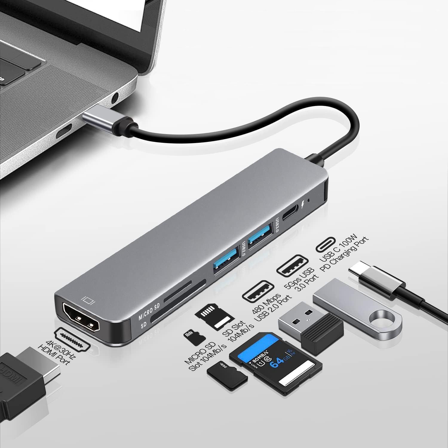 USB C ハブ USB ハブ USB ウルトラスリム 6-in-1 マルチポート USB ハブ Type-C 急速充電 100W 4K HDMI Micro SD SDカードリーダー usb hub 交換アダプタMacBook Pro Air iPad