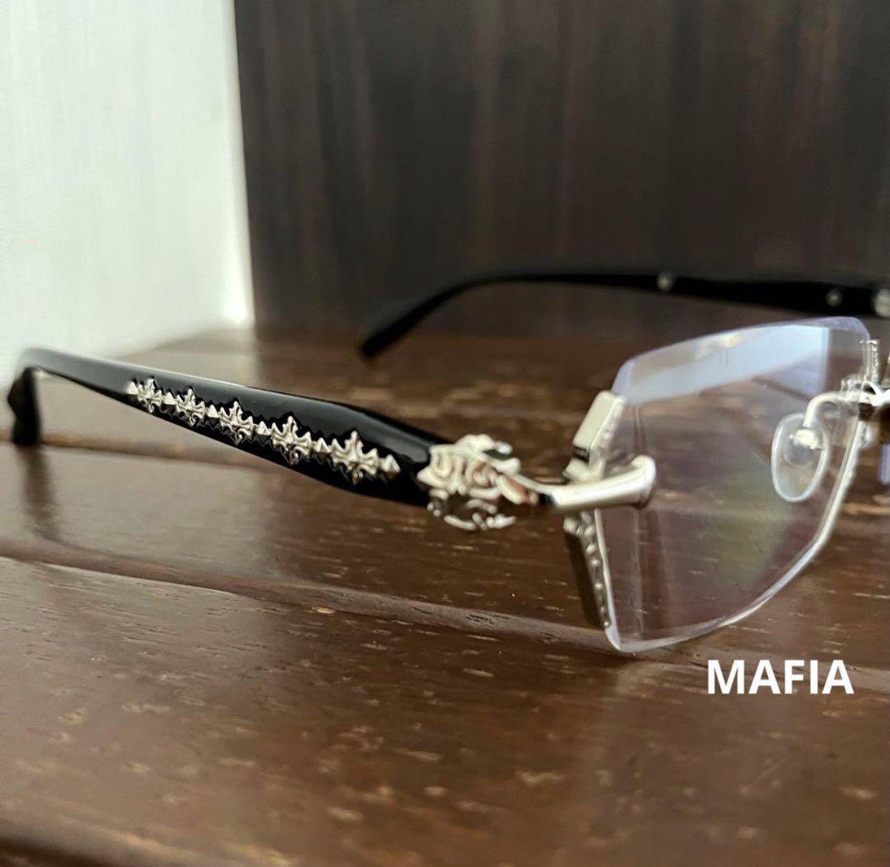 リムレスメガネ シルバー ユニセックス めがね クリアレンズ 縁無し