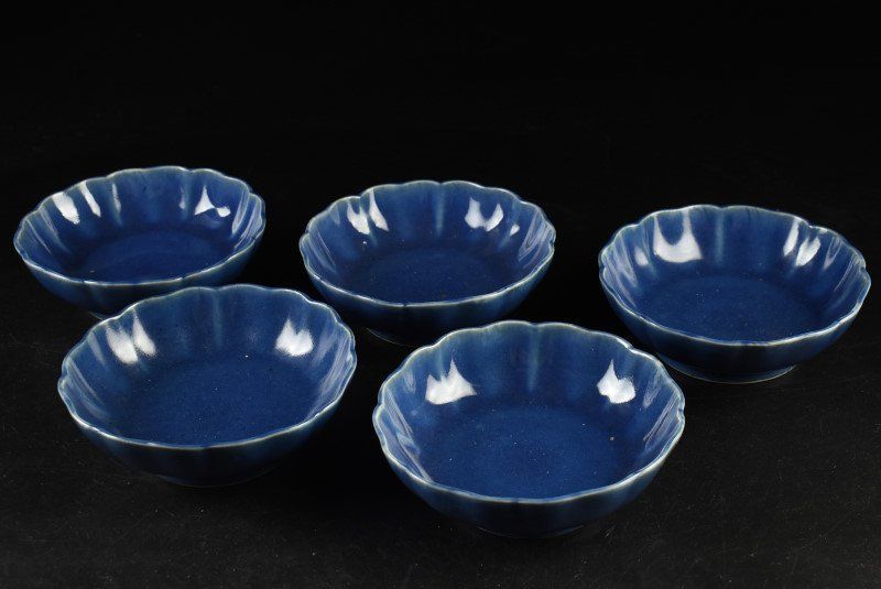 蔵A3243b 伊万里 瑠璃 なます皿 平向付 五客