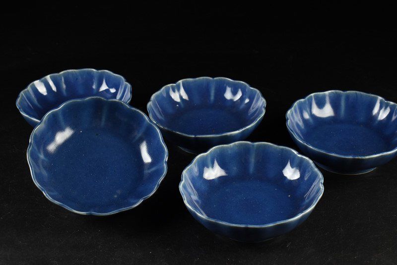 蔵A3243b 伊万里 瑠璃 なます皿 平向付 五客