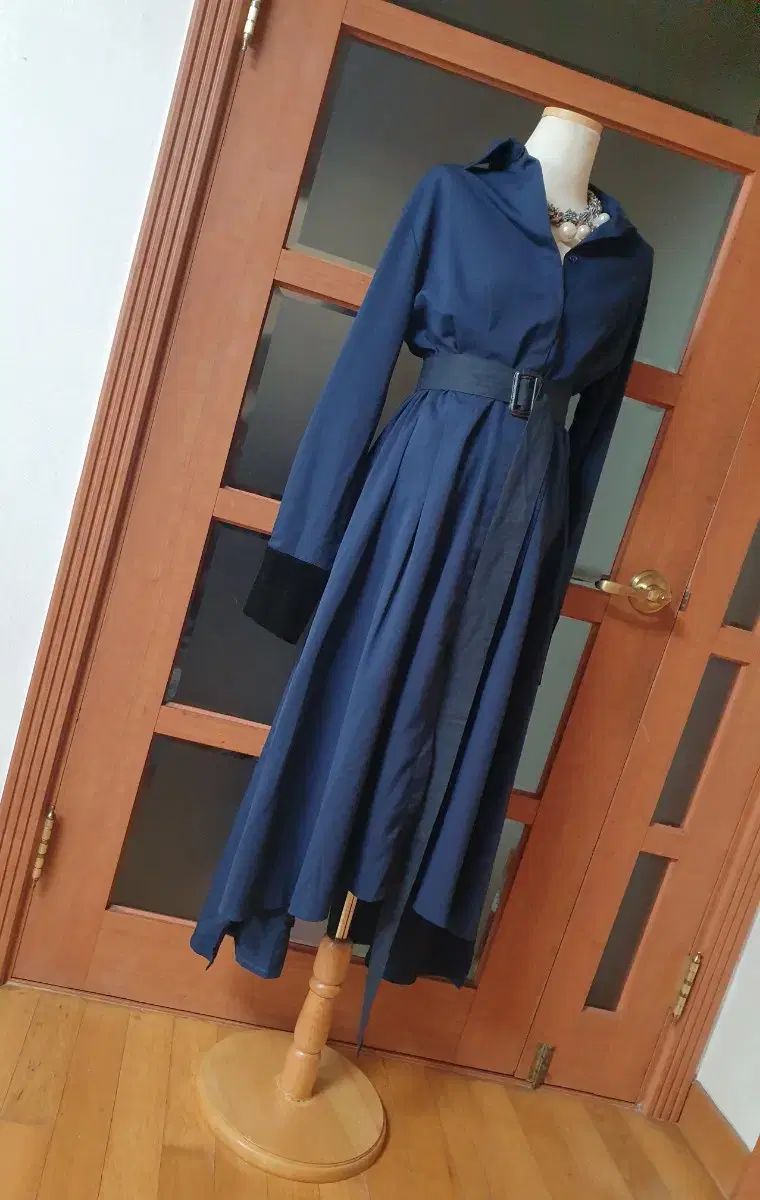 ロングシャツワンピース-ベルト含む