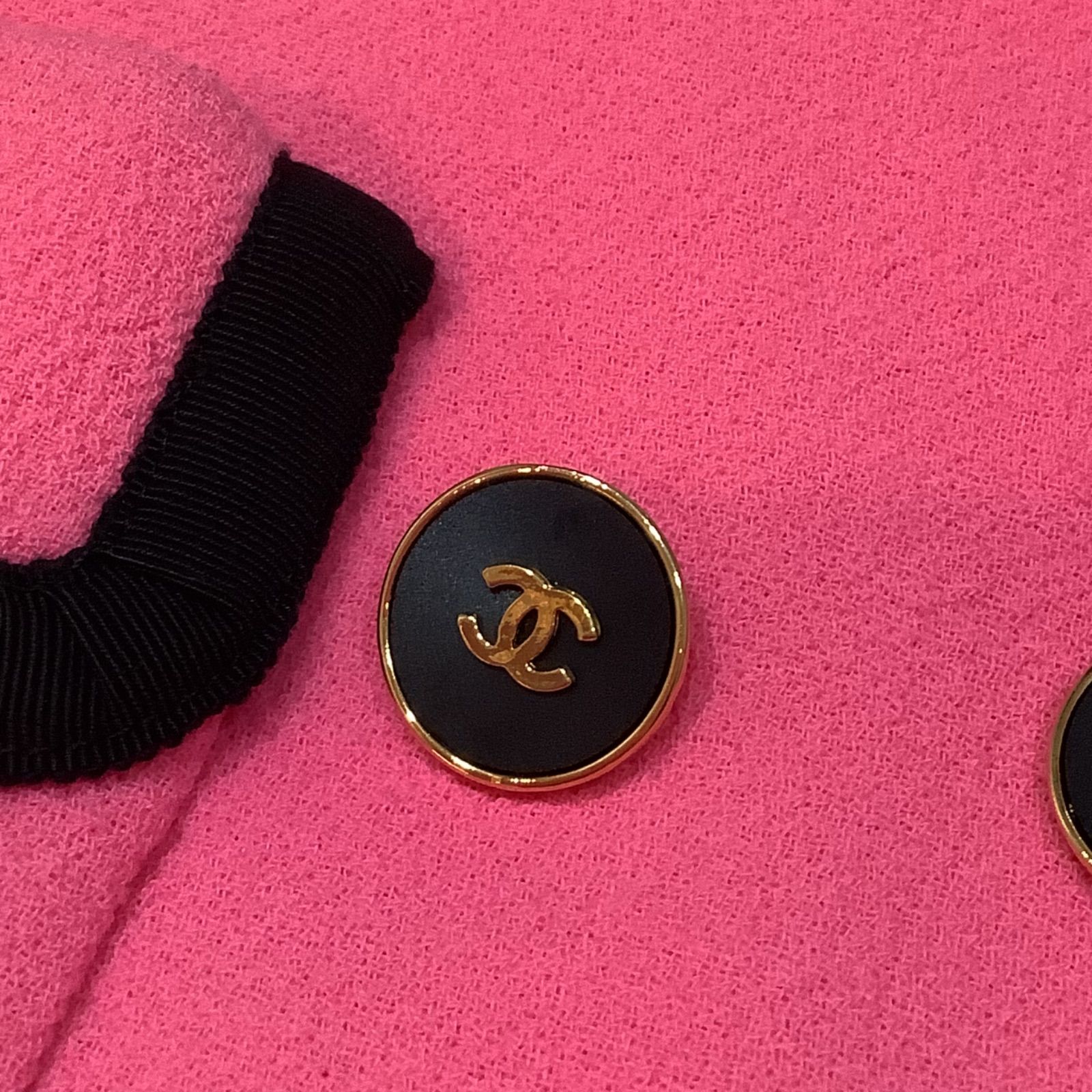  シャネル CHANEL 1991年 VINTAGE ヴィンテージ スーツ セットアップ ジャケット スカート リボン ピンク 黒 ブラック 36 D 1057 T 210 スカートセットアップ セットアップ