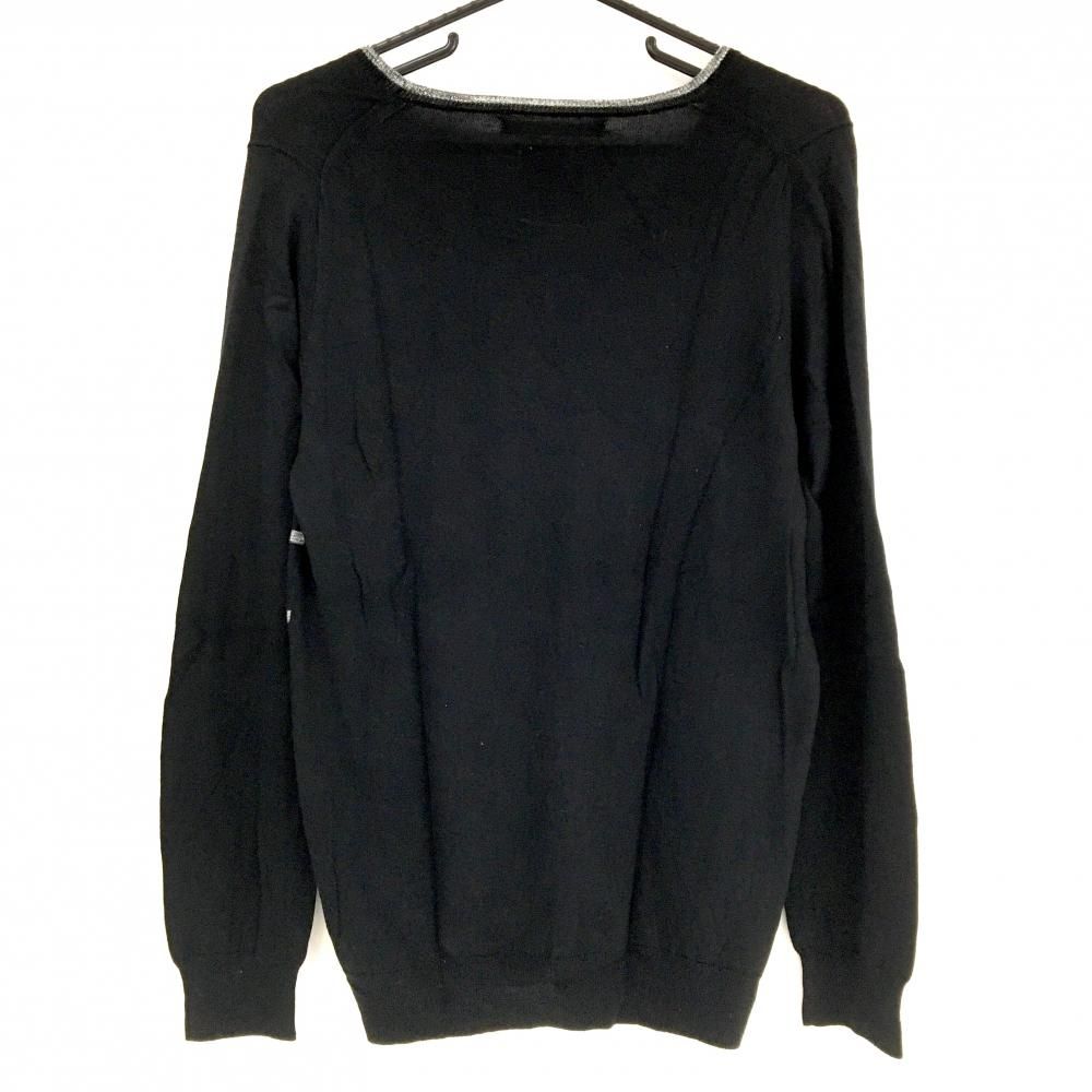 超 マークアンドロナ セーター 黒×シルバー ×ボーダー×スカル Vネック ニット メンズ L ゴルフウェア MARK＆LONA