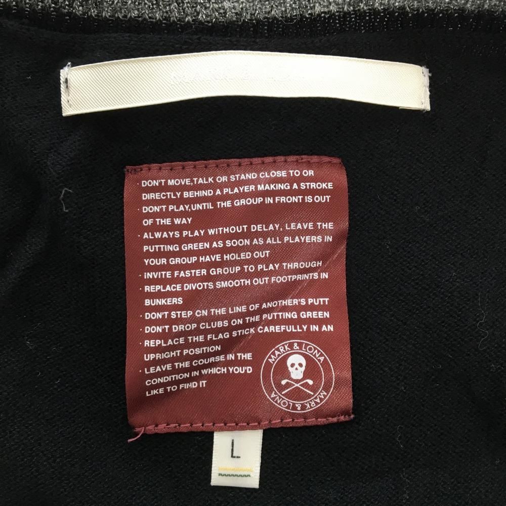 超 マークアンドロナ セーター 黒×シルバー ×ボーダー×スカル Vネック ニット メンズ L ゴルフウェア MARK＆LONA LLC-HASEGAWATOSO_COM