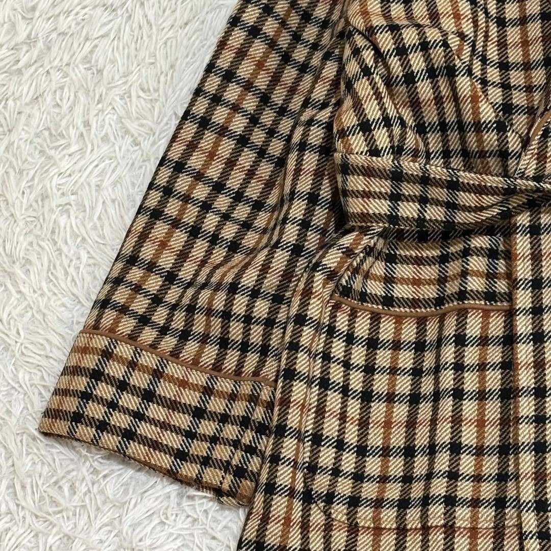DAKS ガウンウールロングコート L チェックブラウン KANDAIZUMI_COM