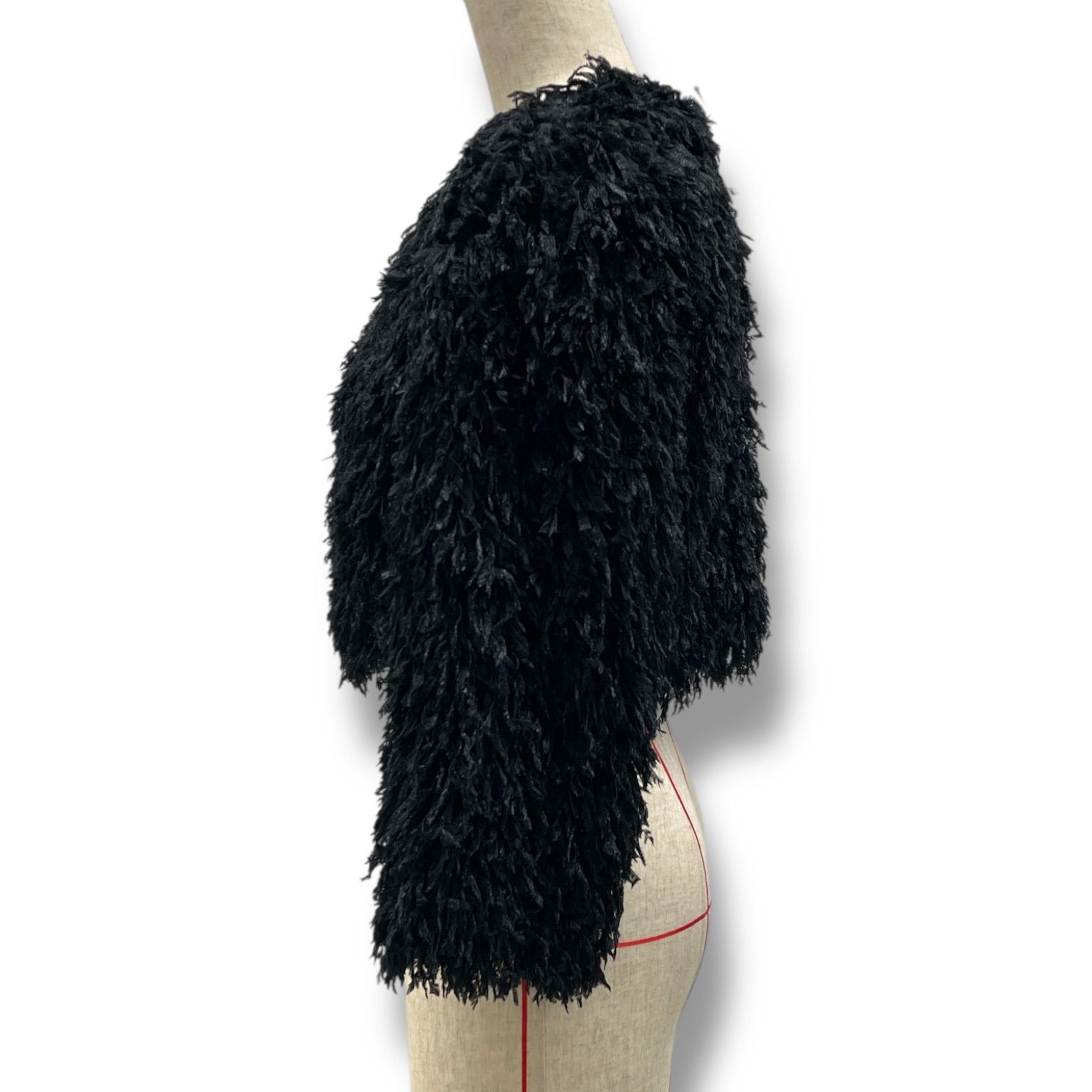 リナシメント ボレロ ジャケット ボア フリンジ シャギー ショート丈 ノー イタリア製 黒 ブラック Mサイズ レディース 秋 冬 ゴーゴー古着マルイファミリー 5 No.153