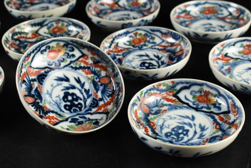 蔵A3409b 伊万里 染錦草花文 小皿 十客