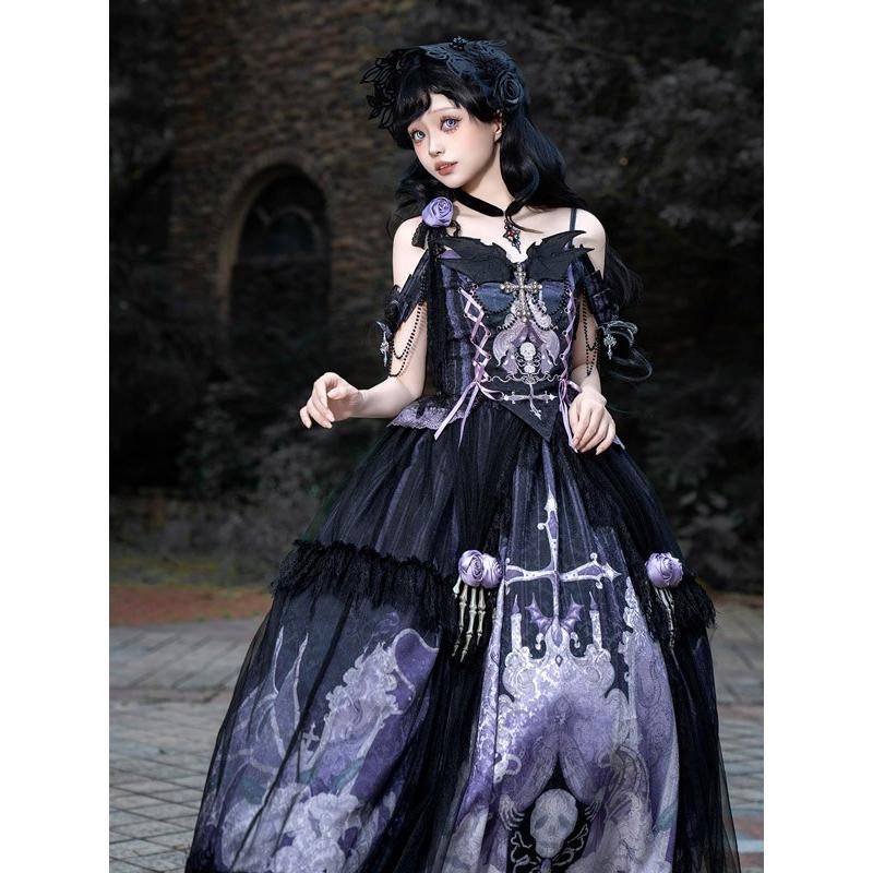慈悲深い 骸骨の幽霊ロリータセットアップ大人 日常コーデに上質な素材で着心地抜群オシャレなカフェデート春 夏 秋 通年 普段使い 日常 【往復送料無料】