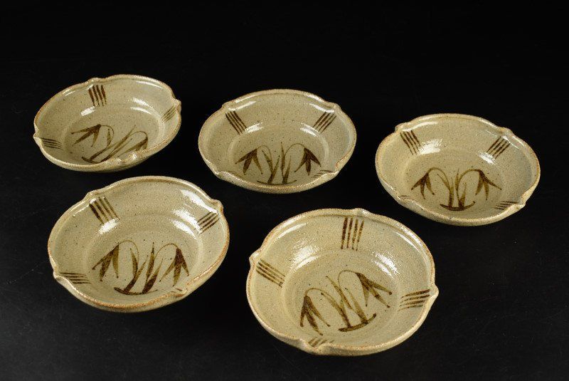 蔵A3385a 十三代 中里太郎衛門 絵唐津 向付 五客 共箱