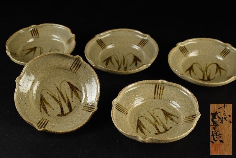 蔵A 3385 a 十三代 中里太郎衛門 絵唐津 向付 五客 共箱