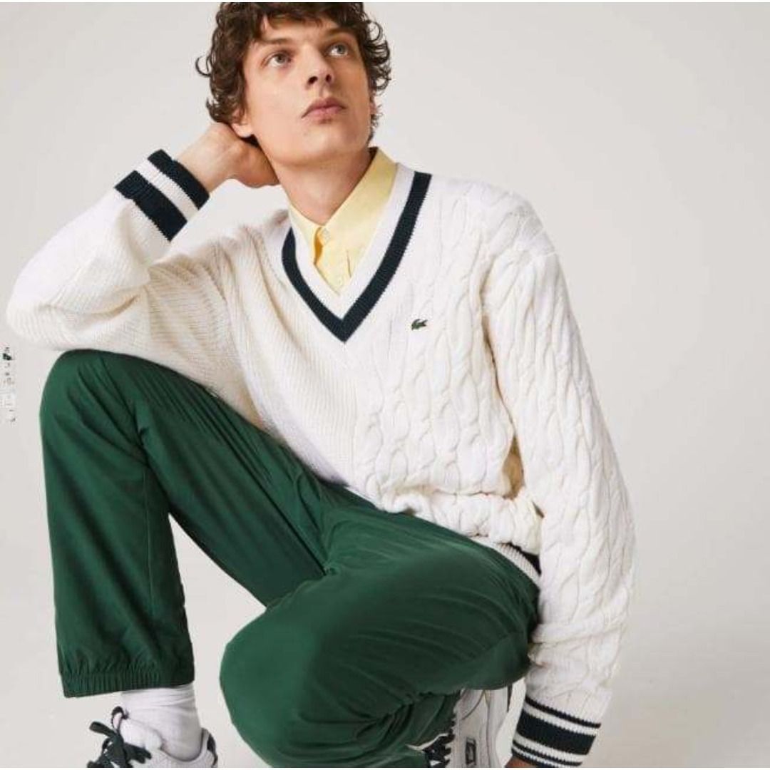 LACOSTE LIVE 非対称ケーブル ニット M ホワイト