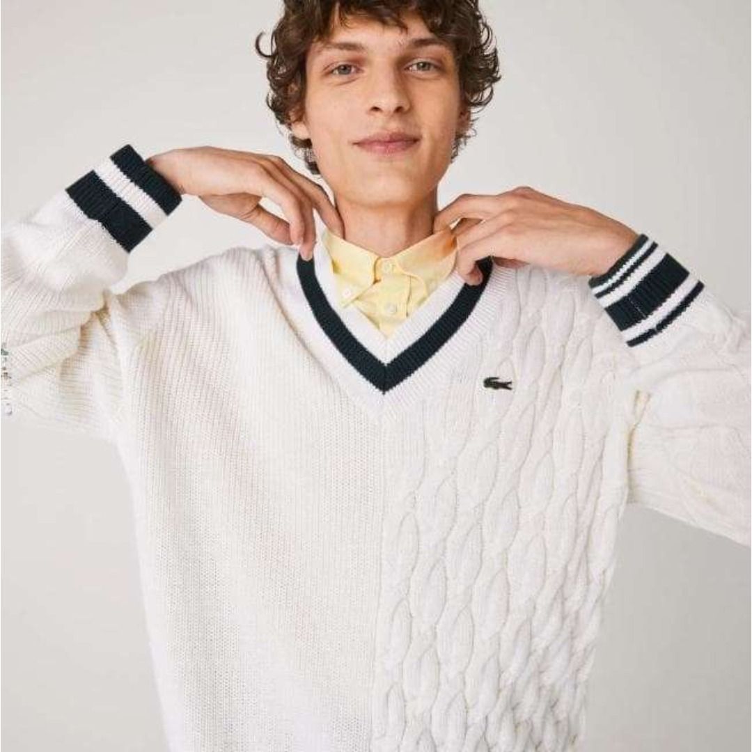 LACOSTE LIVE 非対称ケーブル ニット M ホワイト