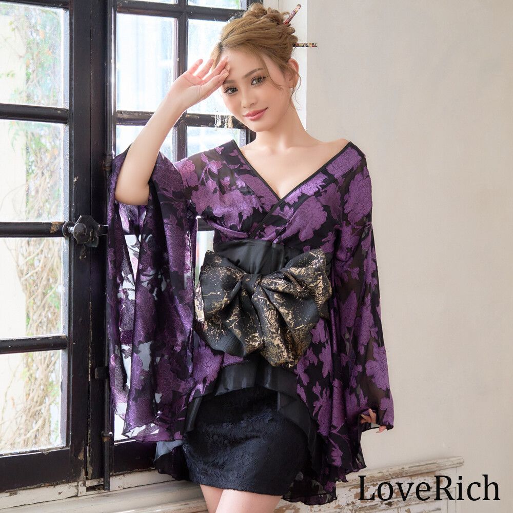 シフォンフラワー ミニ 帯 花魁 着物 ドレス コスプレ イベント キャバドレス