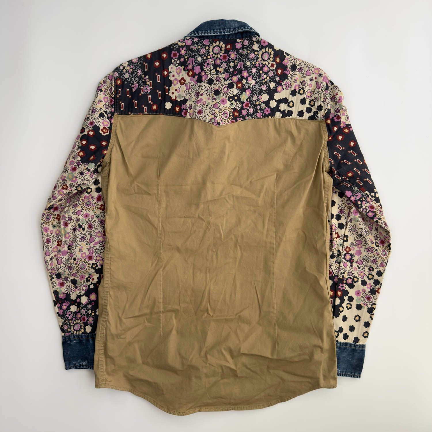 DSQUARED2 ディースクエアード 花柄 切替 デニムシャツ 長袖 サイズ48 古着