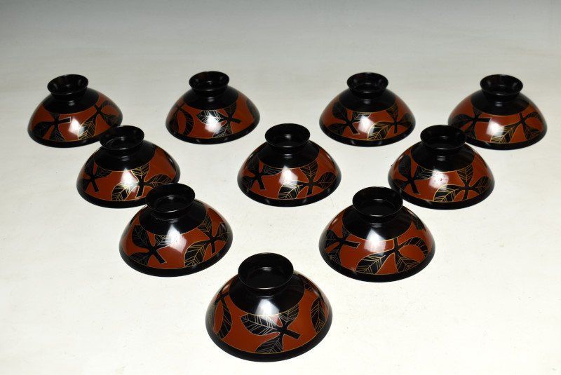 蔵A3195a 能登輪島塗 布着蒔絵花文 吸物椀 汁椀 十客 WWW_IBETON_RU