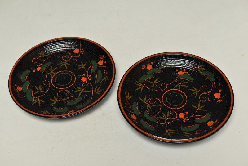 蔵A3405 木製黒塗 長寛模様 木皿 菓子皿 十客 16.8㎝