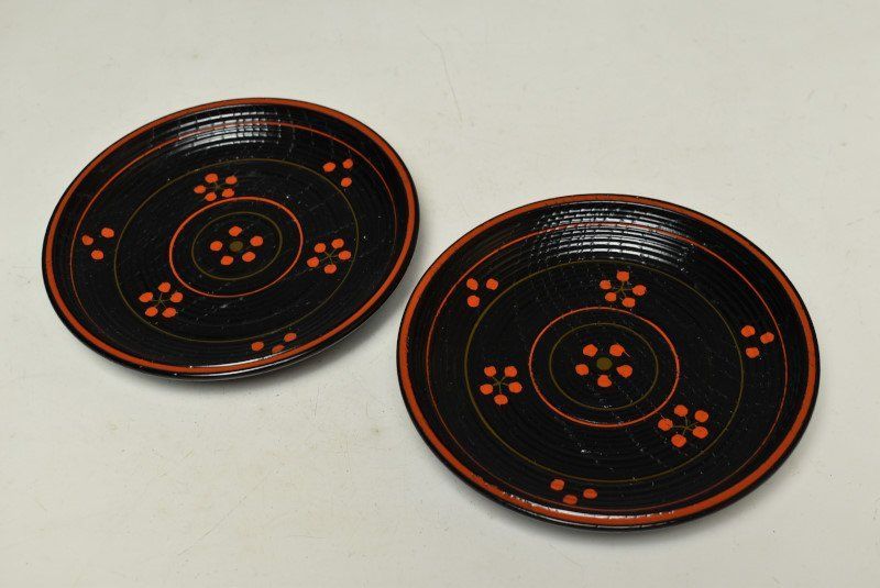 蔵A3405 木製黒塗 長寛模様 木皿 菓子皿 十客 16.8㎝ WWW_IBETON_RU