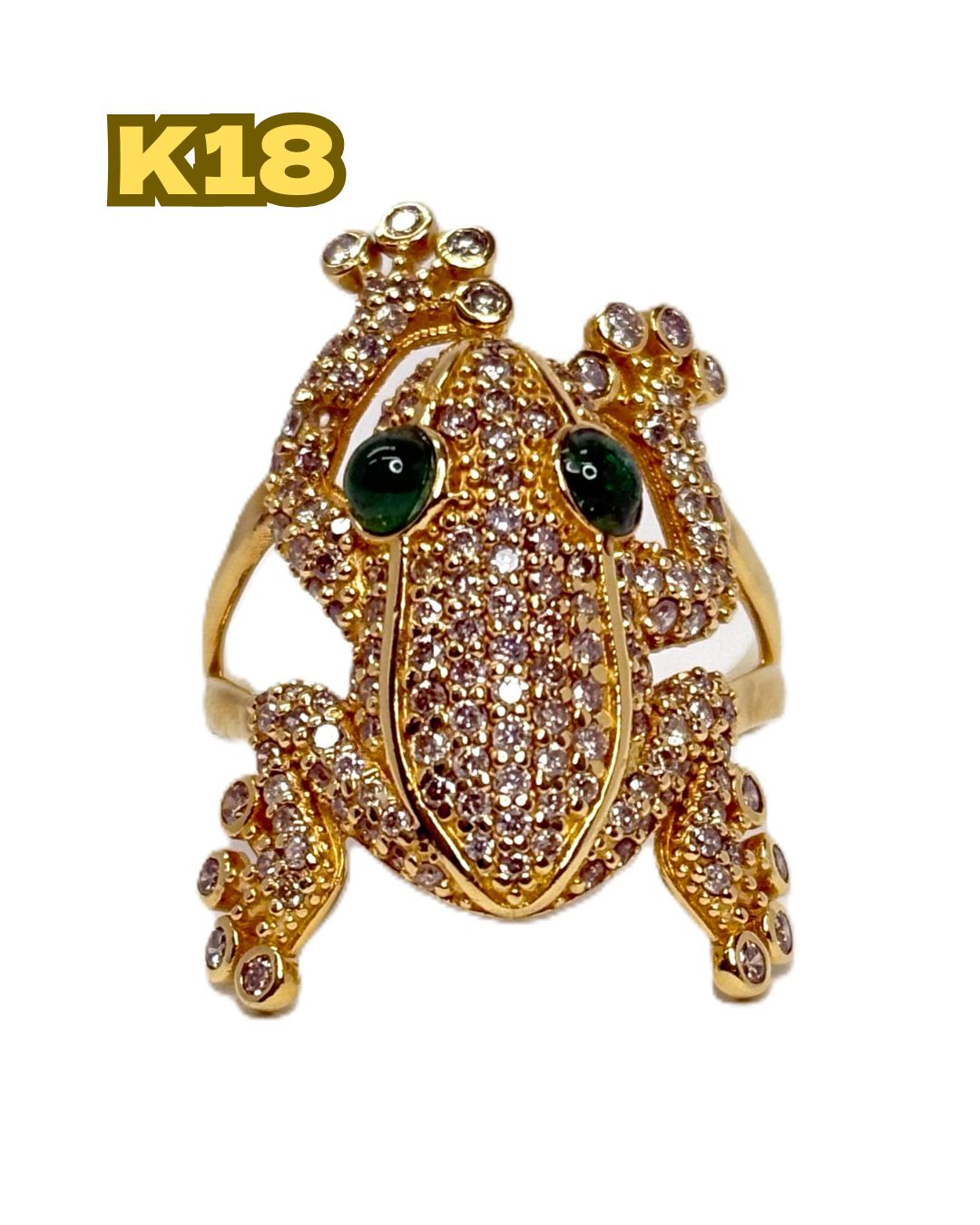 K18 リング 指輪 エメラルド ダイア入り カエル 11号 5.6g