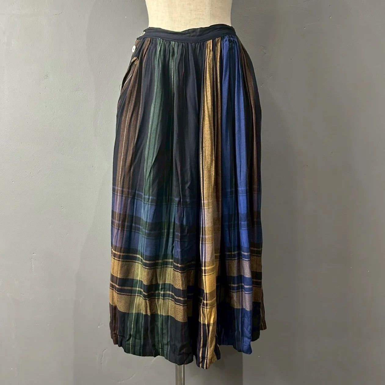 Vintage Y s Yohji Yamamoto Multicolore ワイズ ヨウジヤマモト プリーツ スカート チェック柄 マルチ ヴィンテージ シェルボタン