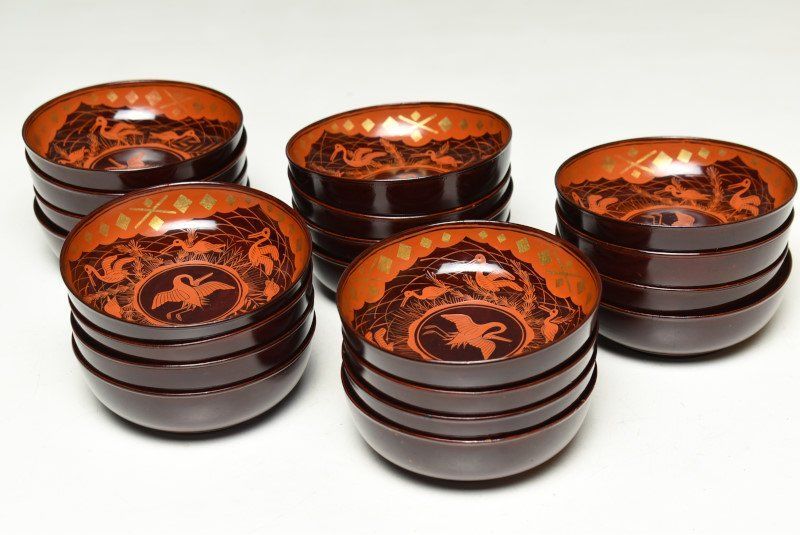 蔵A3286e 木製溜塗蒔絵 木皿 菓子皿 二十客 10.8㎝