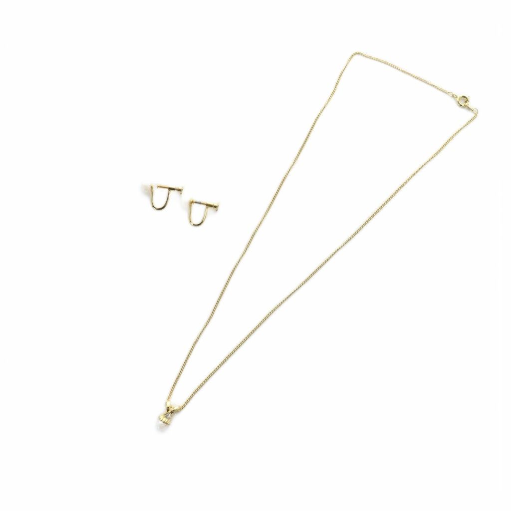 ノーブランド品 ネックレス イヤリング パール 真珠 5mm ゴールド色 GY18 MQ