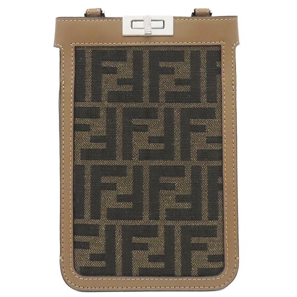 フェンディ FENDI ショルダーバッグ ピーカブー フォンケース ファブリック レザー ブラウン シルバー金具 茶 ズッカ柄 7AS156 箱