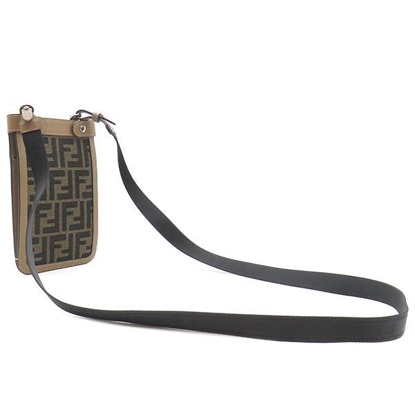 フェンディ FENDI ショルダーバッグ ピーカブー フォンケース ファブリック レザー ブラウン シルバー金具 茶 ズッカ柄 7AS156 箱