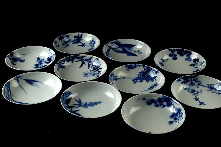 蔵A2630a 染付 絵替花文 深鉢 向付皿 十客