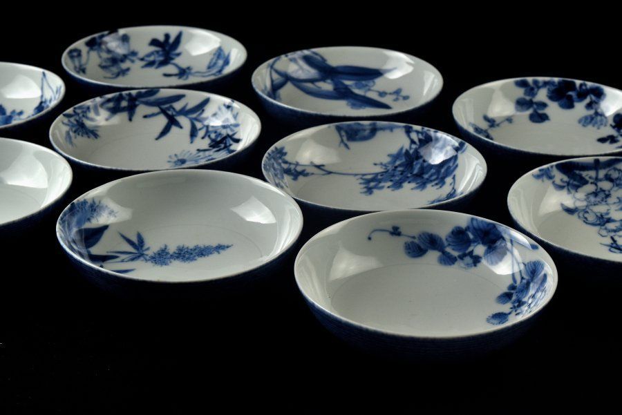 蔵A2630a 染付 絵替花文 深鉢 向付皿 十客